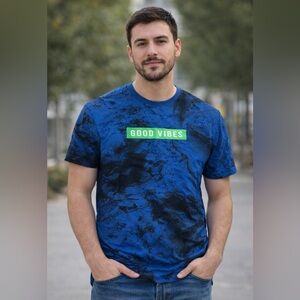 Good Vibes Men's Blue and Black Tee